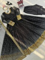 Black Color Soft Butterfly Net Fabric Thread With Sequence Work Anarkali Suit