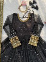 Black Color Soft Butterfly Net Fabric Thread With Sequence Work Anarkali Suit
