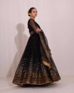 Black Color Soft Butterfly Net Fabric Thread With Sequence Work Anarkali Suit