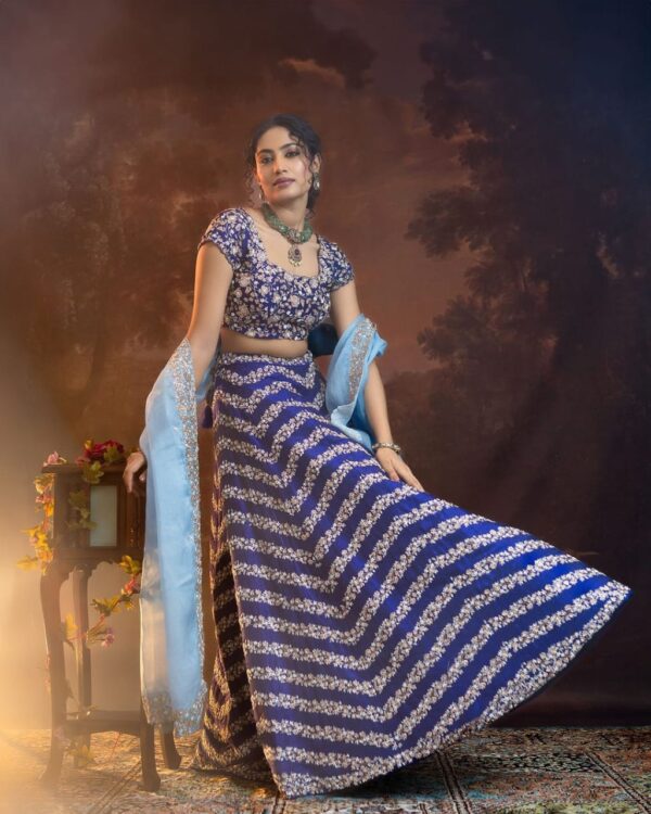 Blue Color Chinon Silk Fabric Coding With Sequence Work Lehenga