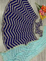Blue Color Chinon Silk Fabric Coding With Sequence Work Lehenga