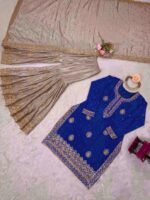 Blue Color Chinon Silk Fabric Pearl Work Sharara Suit