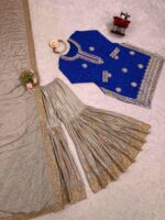 Blue Color Chinon Silk Fabric Pearl Work Sharara Suit