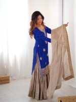 Blue Color Chinon Silk Fabric Pearl Work Sharara Suit