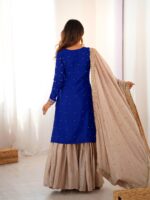 Blue Color Chinon Silk Fabric Pearl Work Sharara Suit