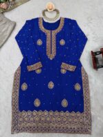 Blue Color Chinon Silk Fabric Pearl Work Sharara Suit