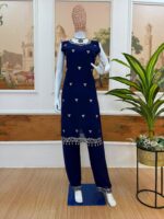 Blue Color Faux Georgette Fabric Embroidery Work Koti Style Suit