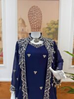 Blue Color Faux Georgette Fabric Embroidery Work Koti Style Suit