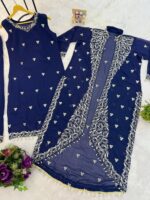 Blue Color Faux Georgette Fabric Embroidery Work Koti Style Suit