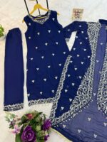 Blue Color Faux Georgette Fabric Embroidery Work Koti Style Suit
