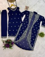 Blue Color Faux Georgette Fabric Embroidery Work Koti Style Suit