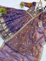 Blue Color Fendi Satin Fabric Embroidery Work Gown