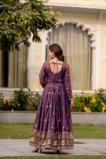 Blue Color Fendi Satin Fabric Embroidery Work Gown