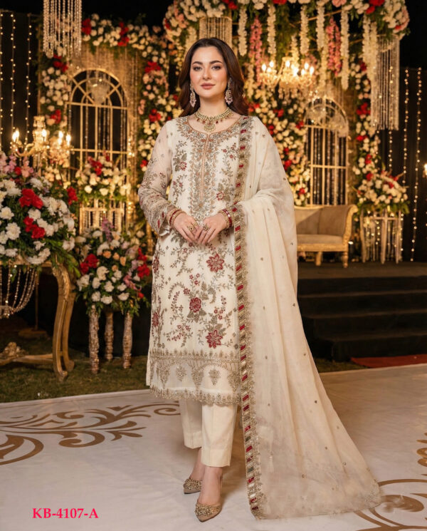 Cream Color Chiffon Fabric Sequence With Khatli Work Eid Special Pakistani Suit