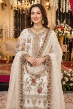 Cream Color Chiffon Fabric Sequence With Khatli Work Eid Special Pakistani Suit