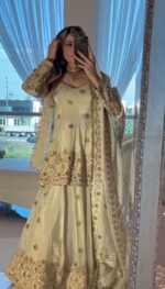 Cream Color Chinon Fabric Bead Work With Real Mirror Work Top Lehenga