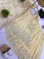 Cream Color Chinon Fabric Bead Work With Real Mirror Work Top Lehenga