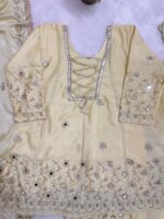 Cream Color Chinon Fabric Bead Work With Real Mirror Work Top Lehenga