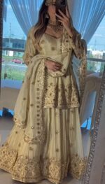 Cream Color Chinon Fabric Bead Work With Real Mirror Work Top Lehenga
