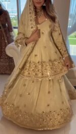 Cream Color Chinon Fabric Bead Work With Real Mirror Work Top Lehenga
