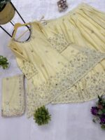 Cream Color Chinon Fabric Bead Work With Real Mirror Work Top Lehenga