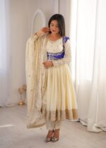 Cream Color Chinon Silk Fabric Sequence Work Koti Style Anarkali Suit
