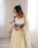 Cream Color Chinon Silk Fabric Sequence Work Koti Style Anarkali Suit