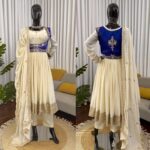 Cream Color Chinon Silk Fabric Sequence Work Koti Style Anarkali Suit
