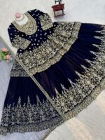 Dark Navy Blue Color Faux Georgette Fabric Sequence With Coding Work Top Lehenga Set