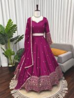 Dark Pink Color Japan Satin Fabric Sequence Work Lehenga
