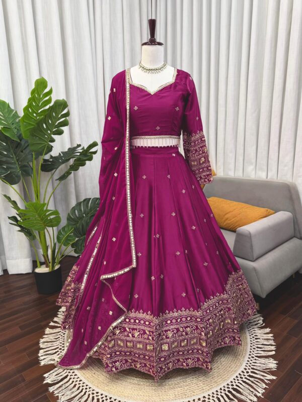 Dark Pink Color Japan Satin Fabric Sequence Work Lehenga