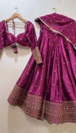 Dark Pink Color Japan Satin Fabric Sequence Work Lehenga