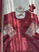 Dark Pink Color Mul Chanderi Silk Fabric Sequence Work Gown