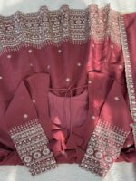 Dark Pink Color Mul Chanderi Silk Fabric Sequence Work Gown