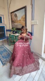 Dark Pink Color Mul Chanderi Silk Fabric Sequence Work Gown