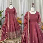 Dark Pink Color Mul Chanderi Silk Fabric Sequence Work Gown