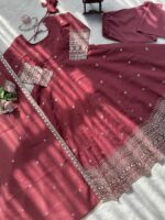 Dark Pink Color Mul Chanderi Silk Fabric Sequence Work Gown