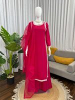 Dark Pink Color Natural Crepe Fabric Bead Work Lace Border Work Palazzo Suit