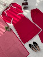 Dark Pink Color Natural Crepe Fabric Bead Work Lace Border Work Palazzo Suit