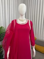 Dark Pink Color Natural Crepe Fabric Bead Work Lace Border Work Palazzo Suit