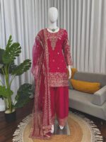 Dark Pink Color Natural Crepe Fabric Sequence With Coding Work Farshi Style Suit
