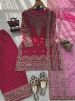 Dark Pink Color Natural Crepe Fabric Sequence With Coding Work Farshi Style Suit