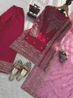 Dark Pink Color Natural Crepe Fabric Sequence With Coding Work Farshi Style Suit
