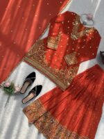 Fanta Color Faux Georgette Fabric Thread With Sequence Work Sharara Set