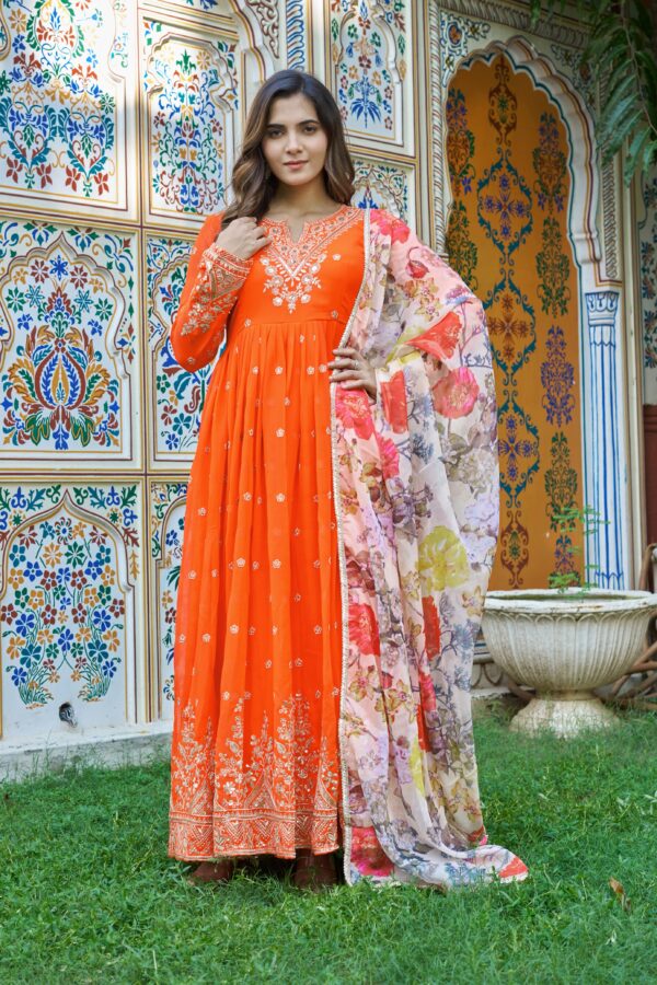 Fanta Color Georgette Fabric Sequence Work Gown