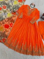Fanta Color Georgette Fabric Sequence Work Gown