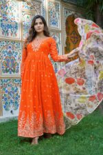 Fanta Color Georgette Fabric Sequence Work Gown