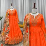 Fanta Color Georgette Fabric Sequence Work Gown