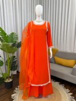 Fanta Color Natural Crepe Fabric Bead Work Lace Border Work Palazzo Suit