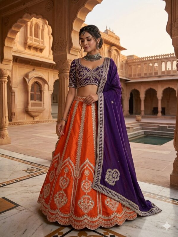 Fanta Color Silk Fabric Coding With Sequence Work Two Tone Lehenga